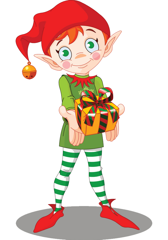 Christmas Elf and a Gift Box clipart transparent