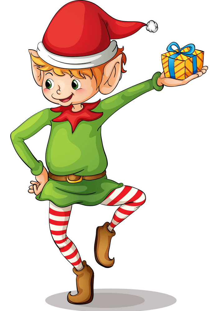 Christmas Elf and a Gift Box clipart