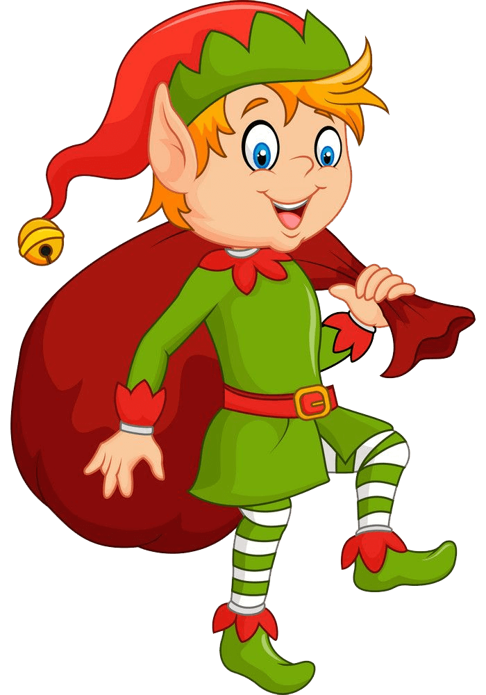 Christmas Elf and a Gifts Bag clipart transparent