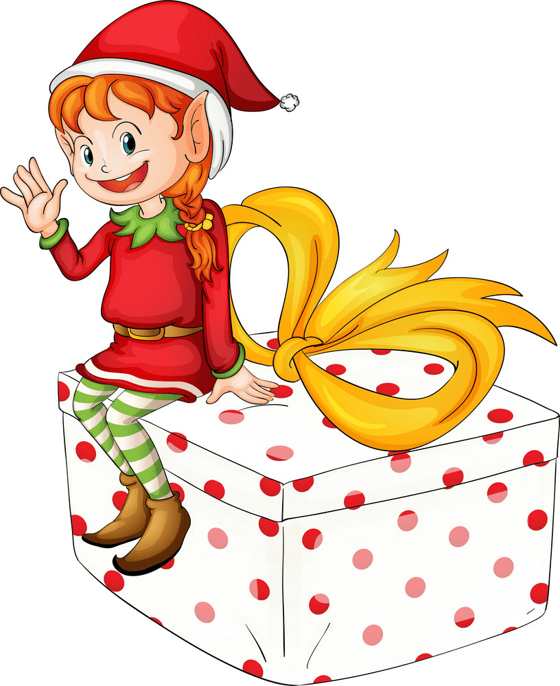 Christmas Elf on a Gift Box clipart
