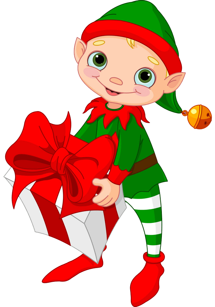 Christmas Elf with a Gift Box clipart transparent