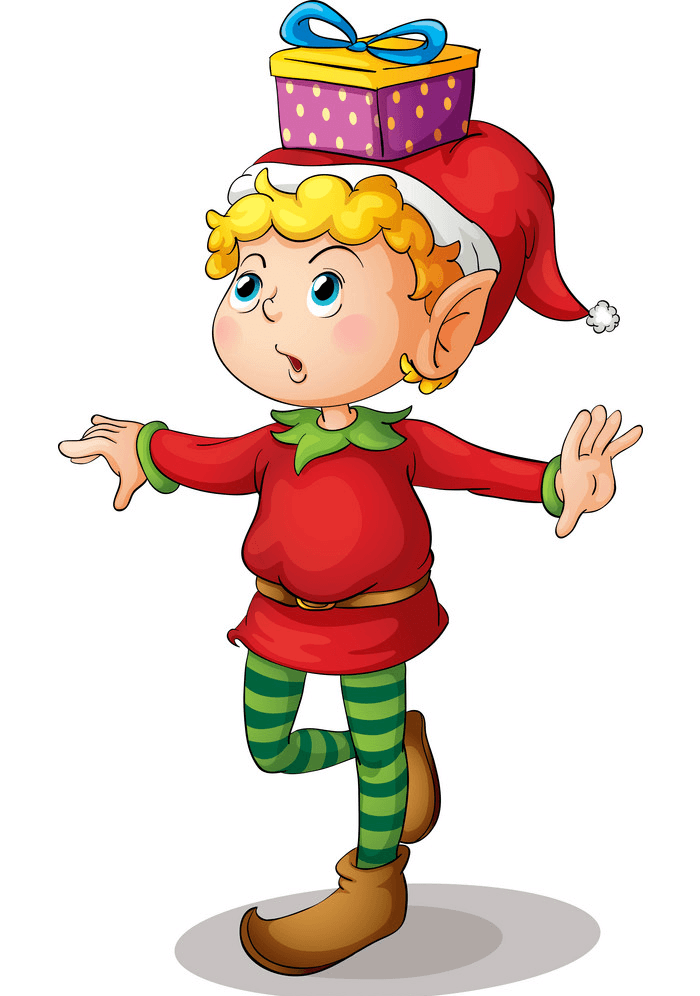 Christmas Elf with a Gift Box clipart