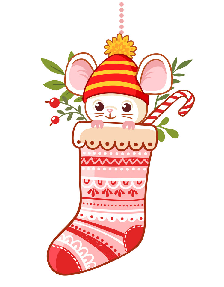Christmas Stocking with a Mouse clipart