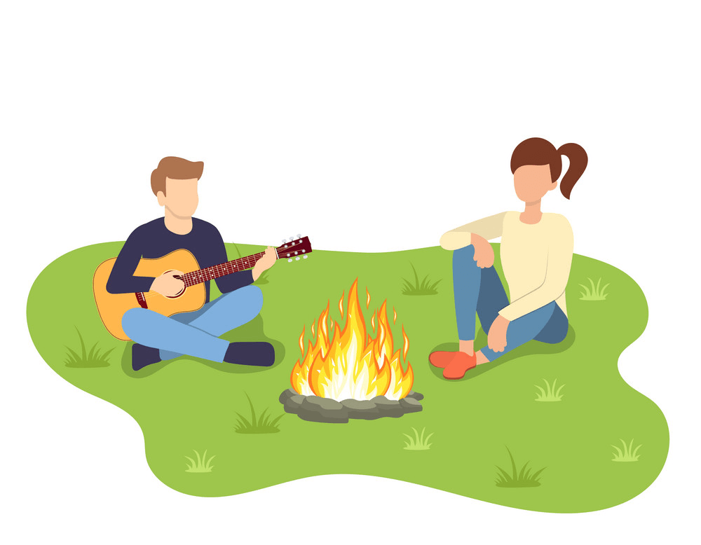 Couple and Campfire clipart