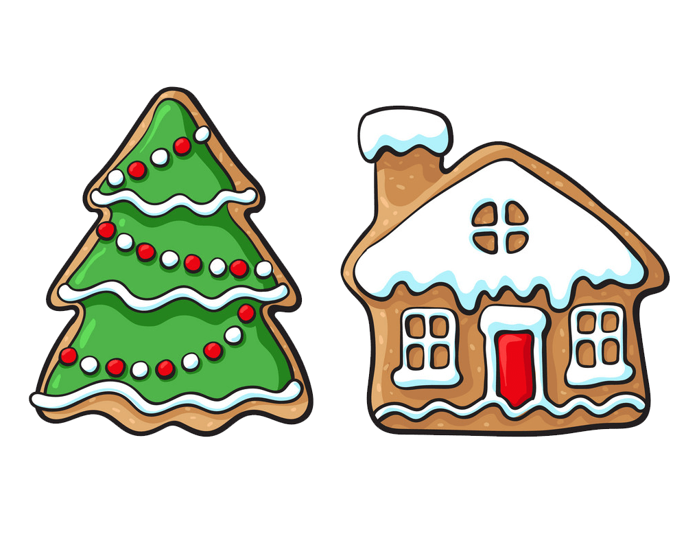 Gingerbread Christmas Tree and House clipart transparent