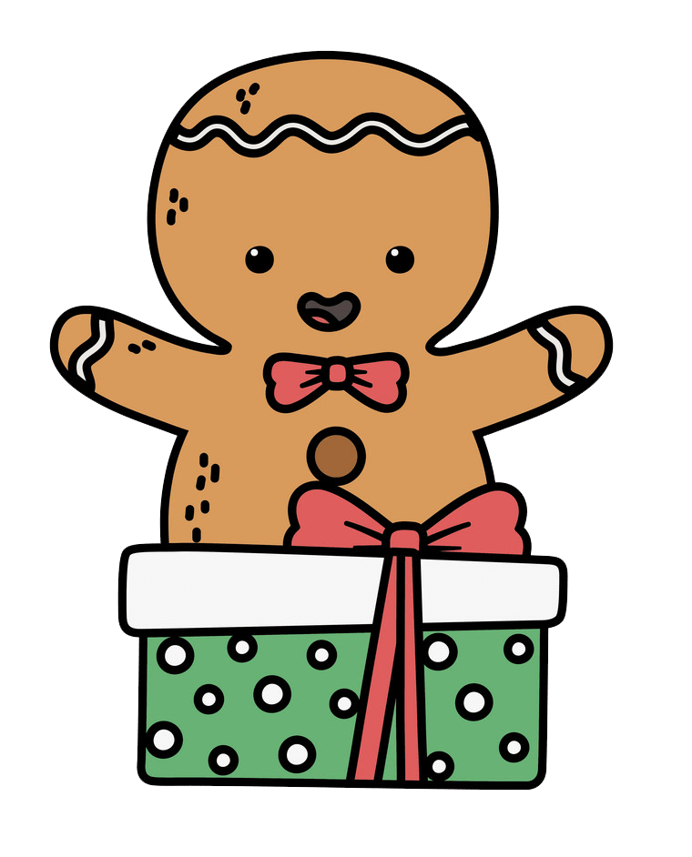 Gingerbread Man with Gift clipart transparent