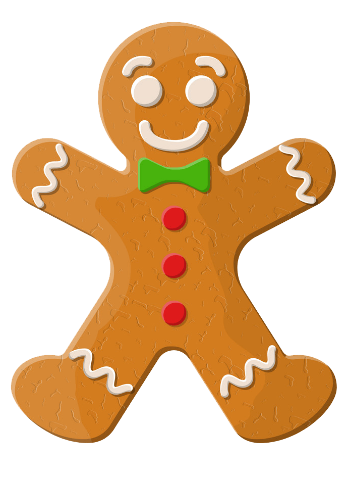 Gingerbread Man with Green Bow clipart transparent