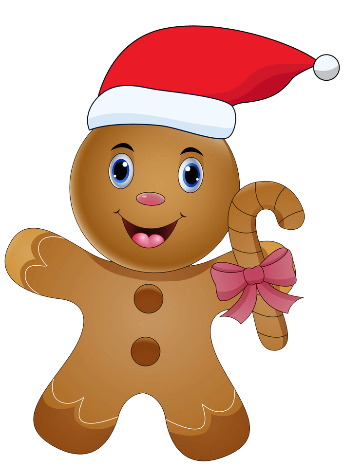 Gingerbread Man with Santa Hat clipart transparent