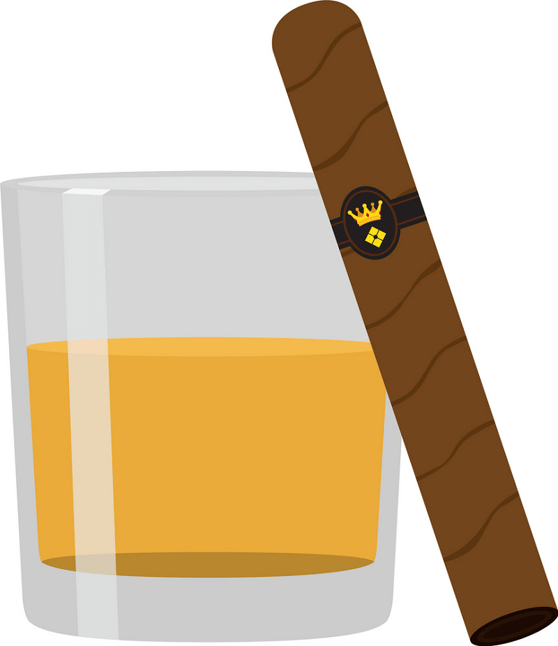 Glass whiskey with cigar clipart