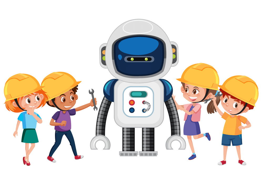 Kids and Robot clipart