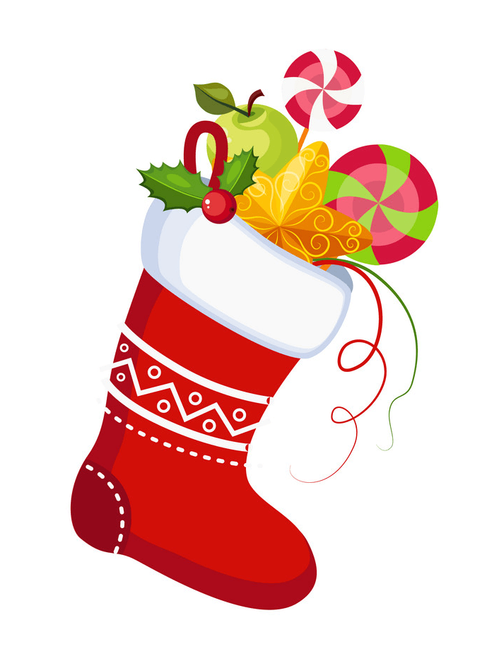 Red Christmas Stocking with Sweets clipart