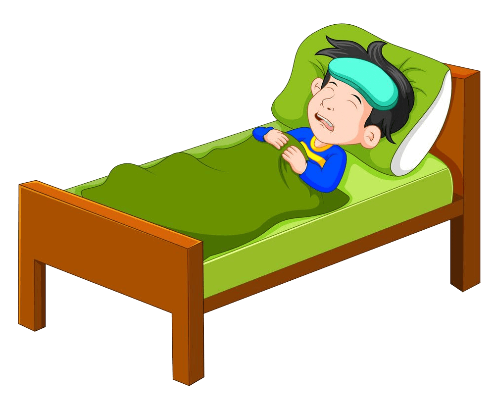 Sick Kid on Bed clipart transparent