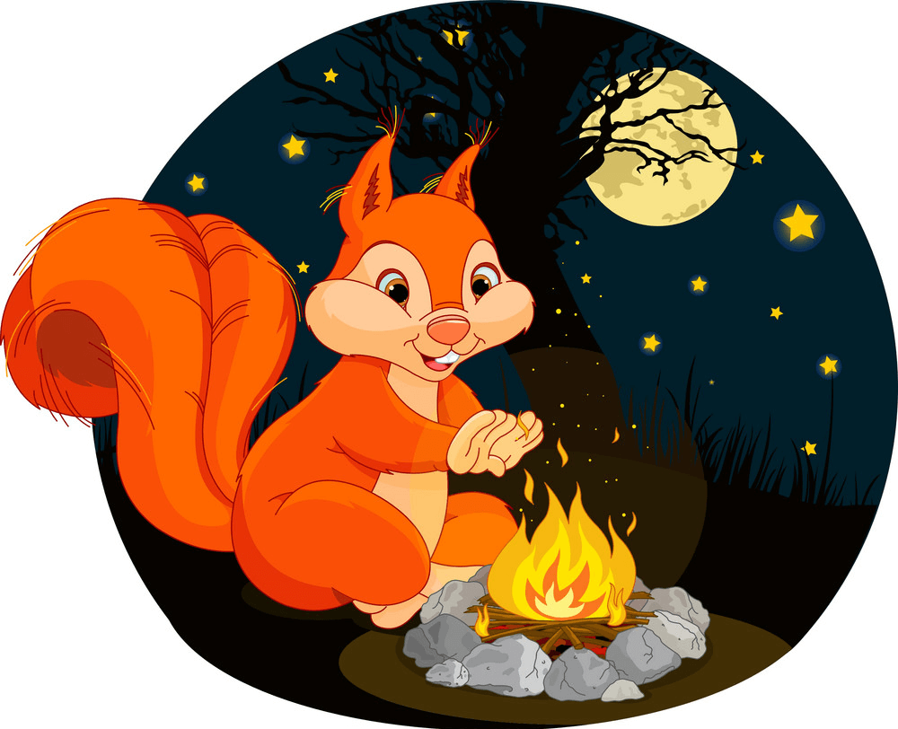 Squirrel and Campfire clipart