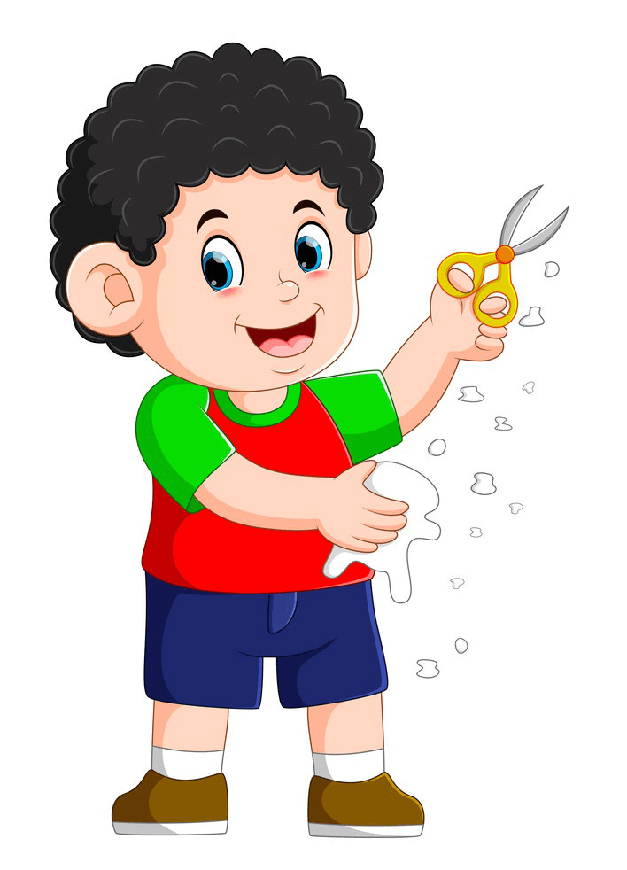 boy cutting paper with scissors clipart