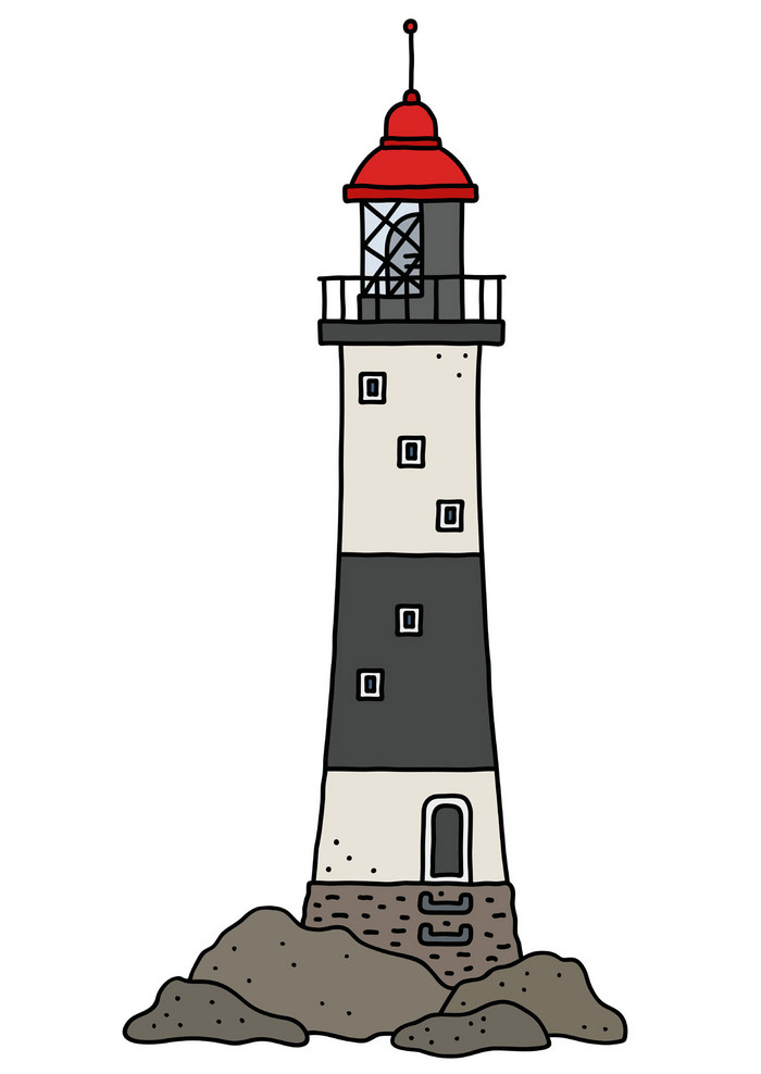 Old Black and White Lighthouse clipart