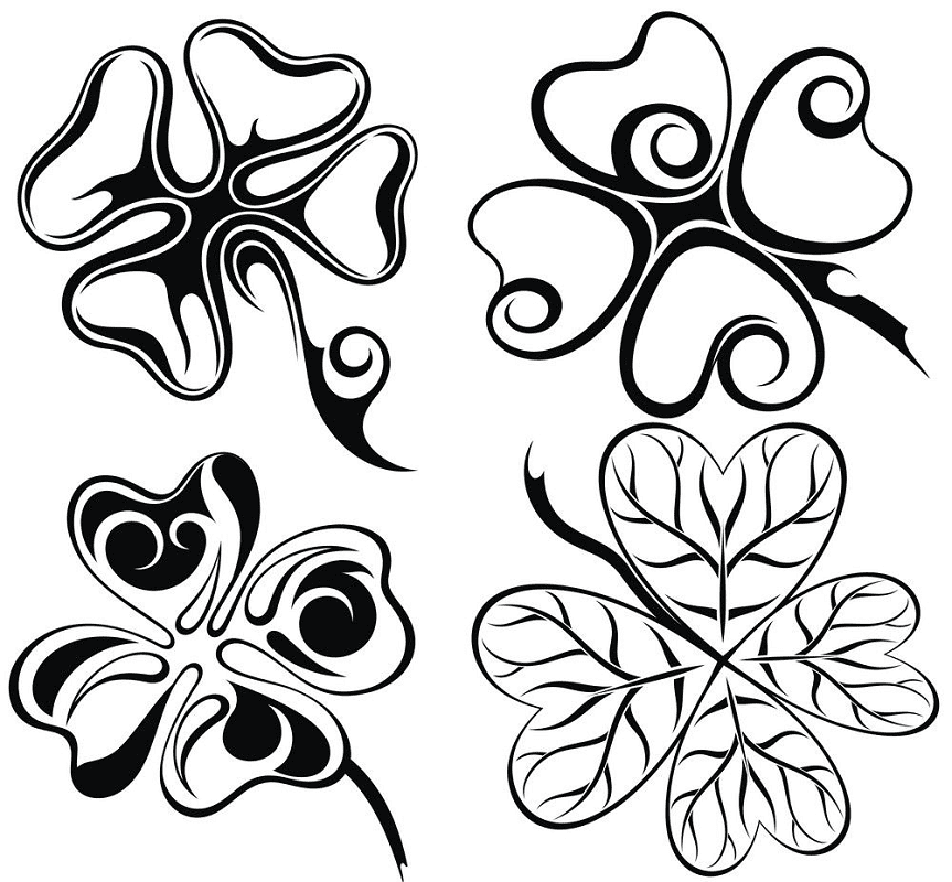 Four Leaf Clover Clipart Black and White 4