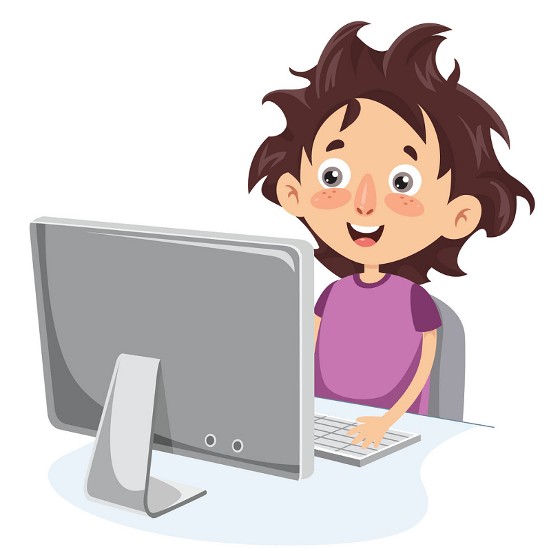 Funny Kid with Computer clipart