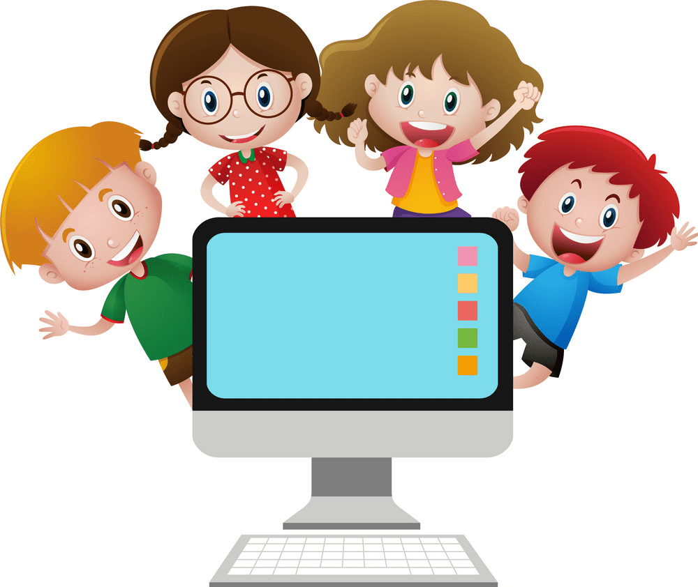 Kids with Computer clipart