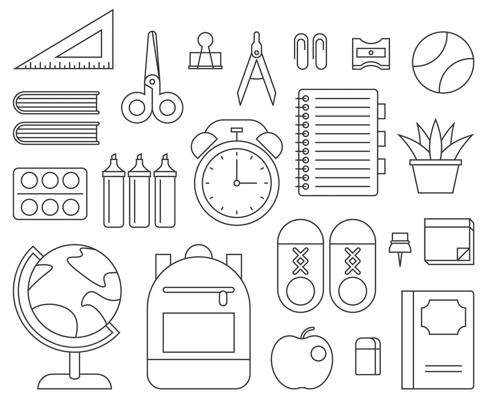 School Supplies Clipart Black and White 3