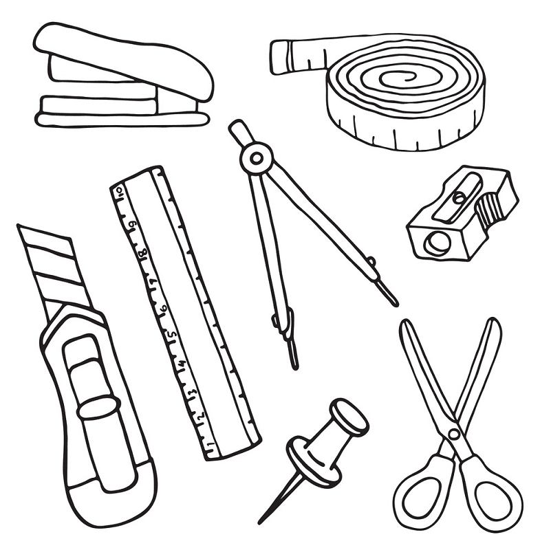 School Supplies Clipart Black and White 5