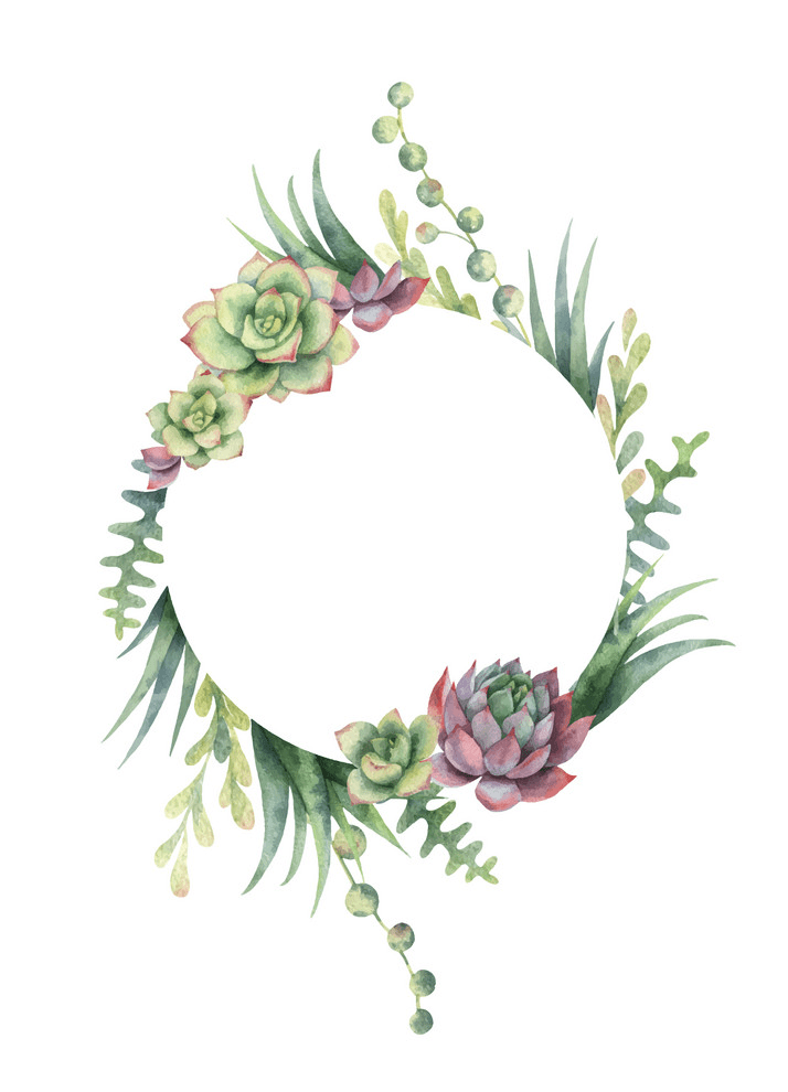 Watercolor Succulent Wreath clipart