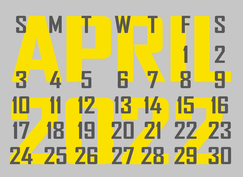 April 2022 Calendar clipart