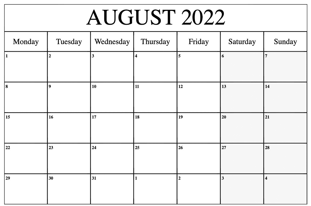 August 2022 Calendar clipart free