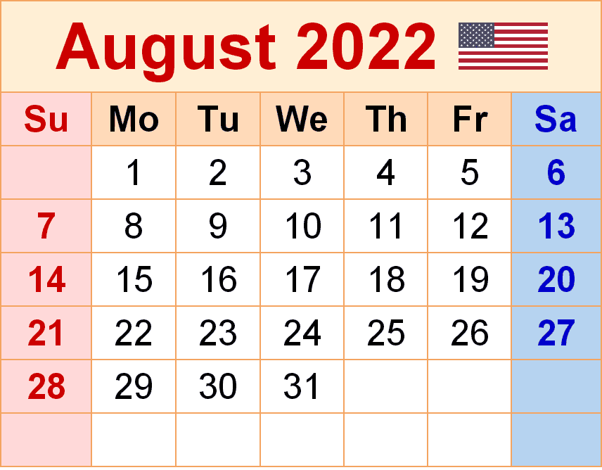 August 2022 Calendar clipart png
