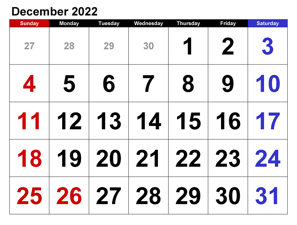 December 2022 Calendar clipart