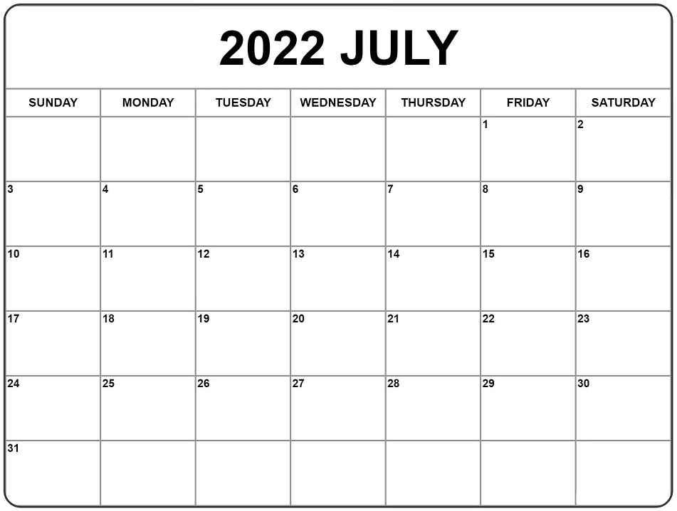 July 2022 Calendar clipart free