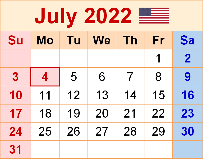 July 2022 Calendar clipart png