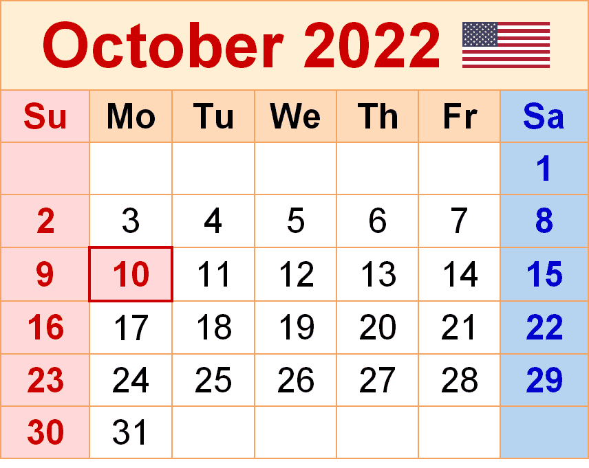 October 2022 Calendar clipart