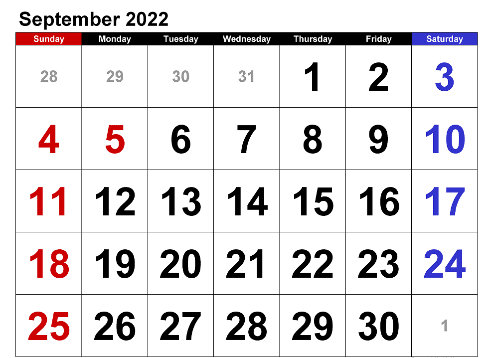 September 2022 Calendar clipart