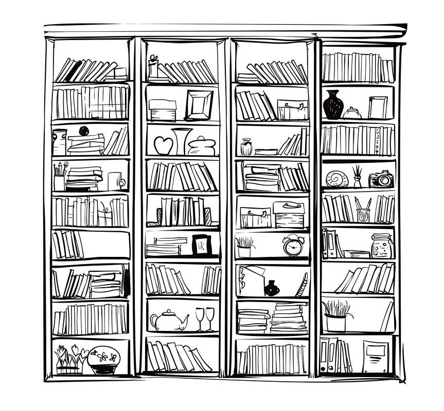 Bookshelf Clipart Black and White png