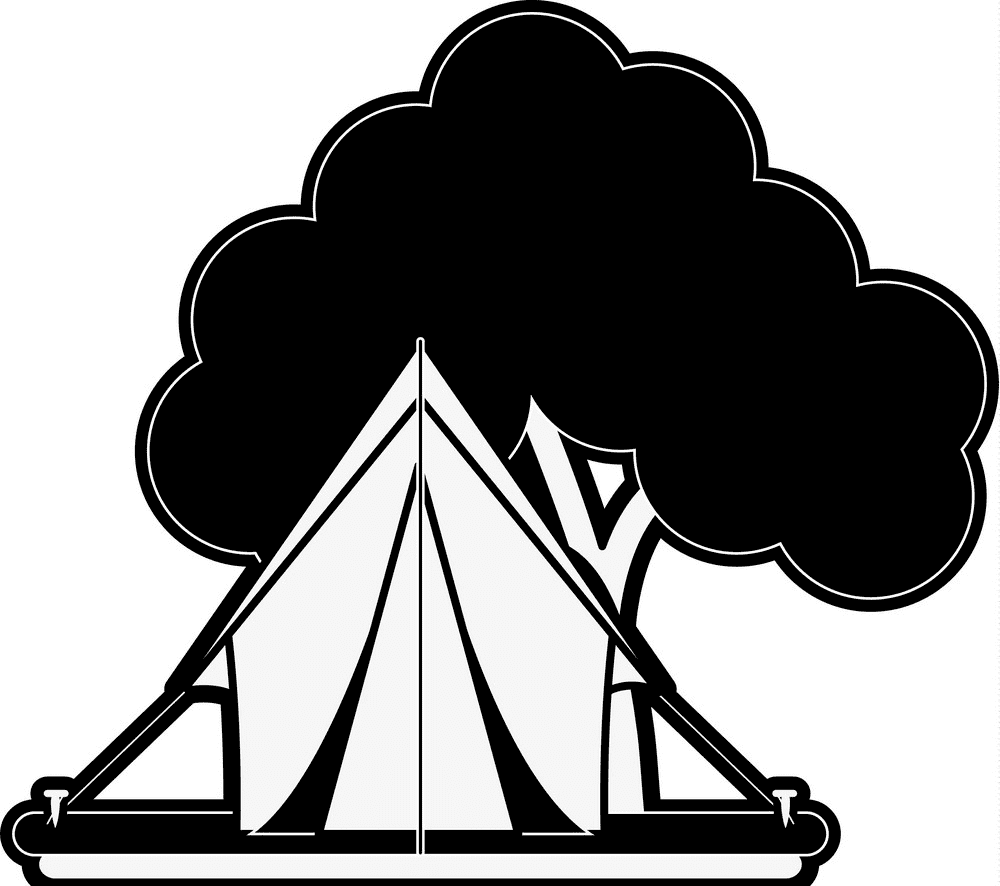Tent Clipart Black and White 2