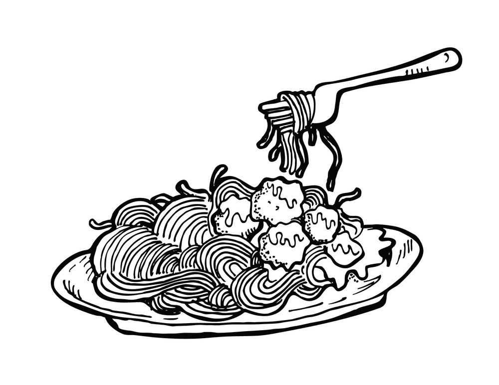 Spaghetti Clipart Black and White for kid