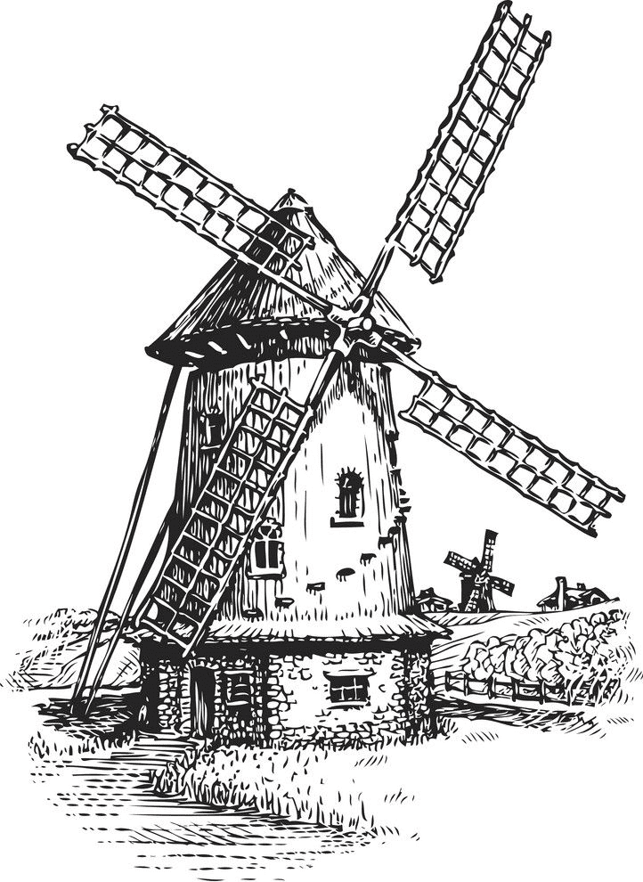 Windmill Clipart Black and White for free
