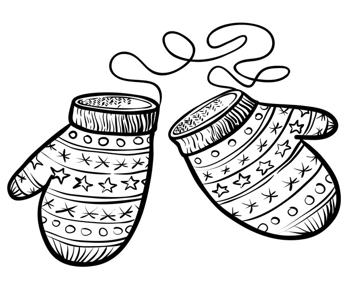 Mittens Clipart Black and White 1