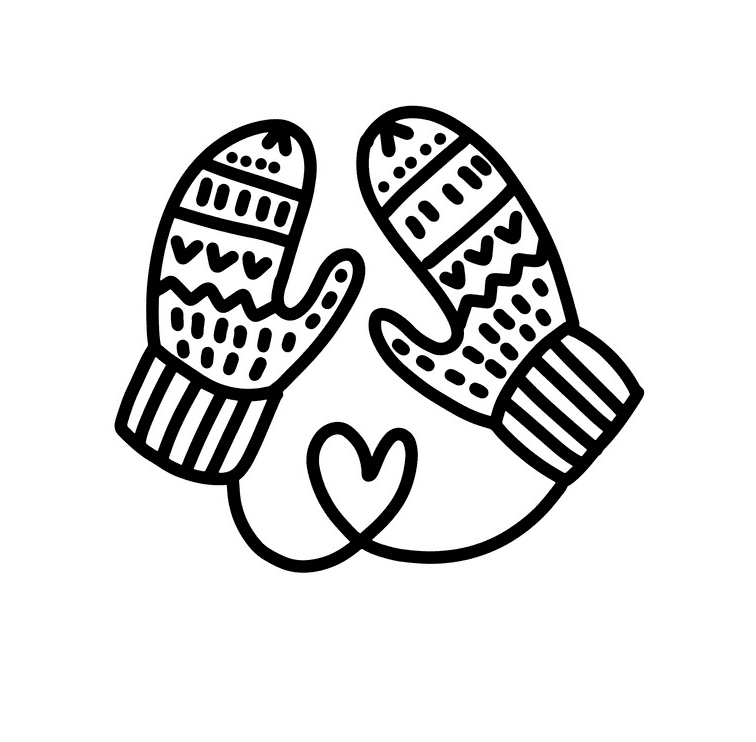 Mittens Clipart Black and White 2