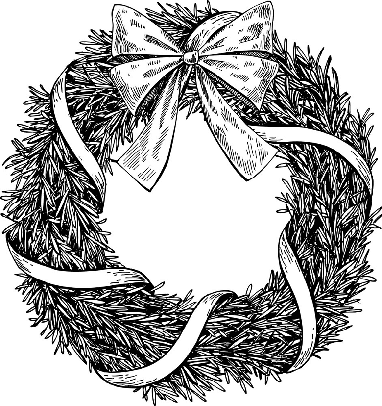 Christmas Wreath Clipart Black and White 1