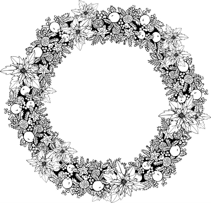 Christmas Wreath Clipart Black and White 4
