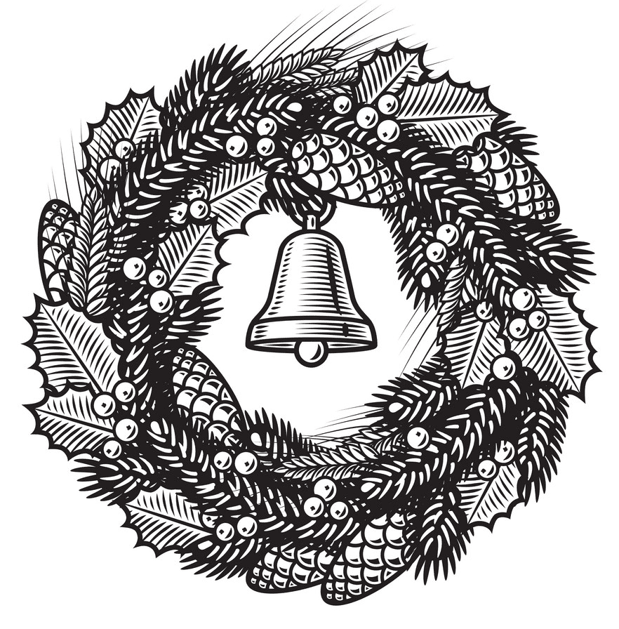 Christmas Wreath Clipart Black and White