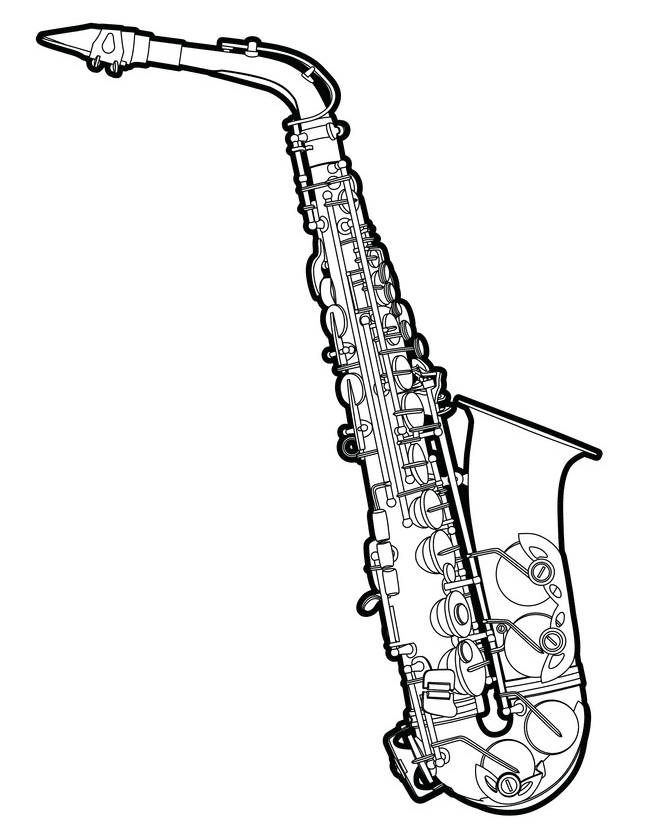 Saxophone Clipart Black and White 1