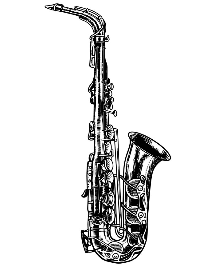 Saxophone Clipart Black and White 3