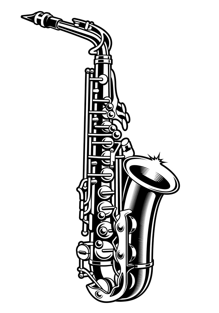 Saxophone Clipart Black and White 6