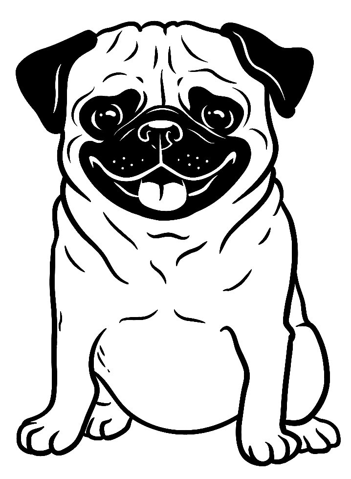 Pug Clipart Black and White 5
