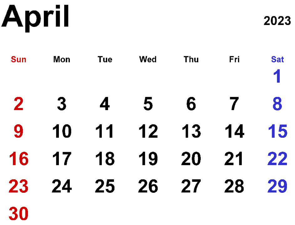 April 2023 Calendar Free Image