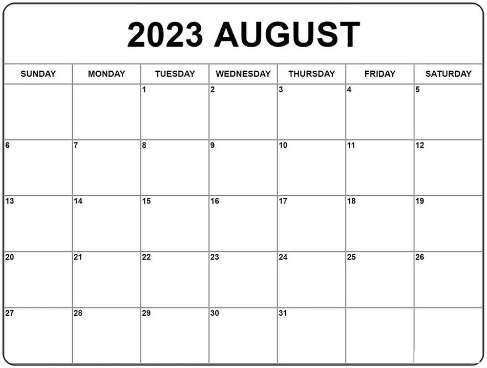 Clipart August 2023 Calendar Image