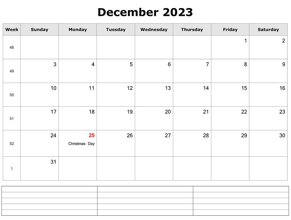 December 2023 Calendar Clipart Image