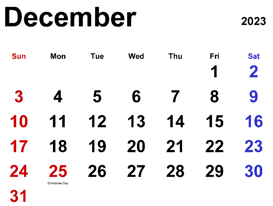December 2023 Calendar Clipart